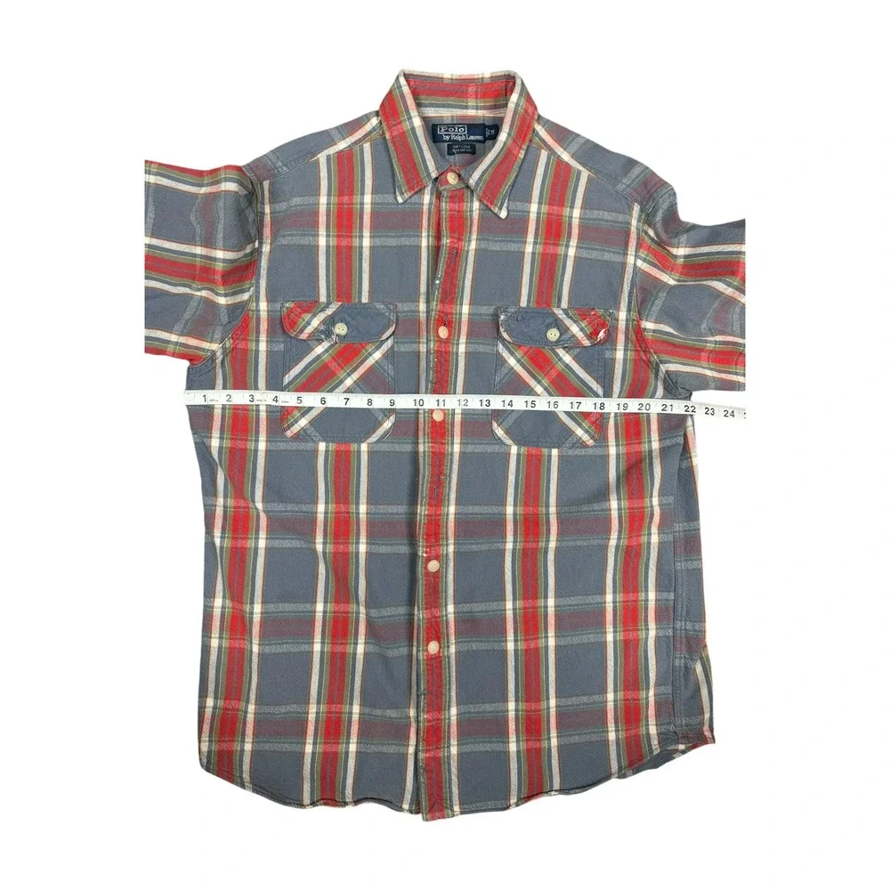 Polo Ralph Lauren Flannel Shirt Mens M Blue Plaid Good Distressed 90s Matlock